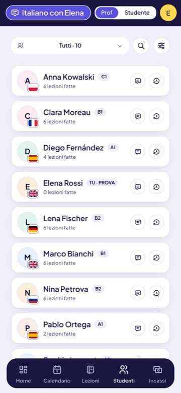 L'elenco degli studenti sul telefono