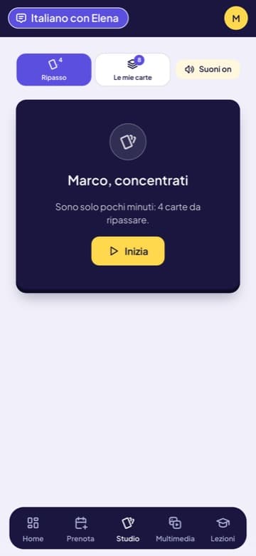 Il ripasso delle flashcard sul telefono