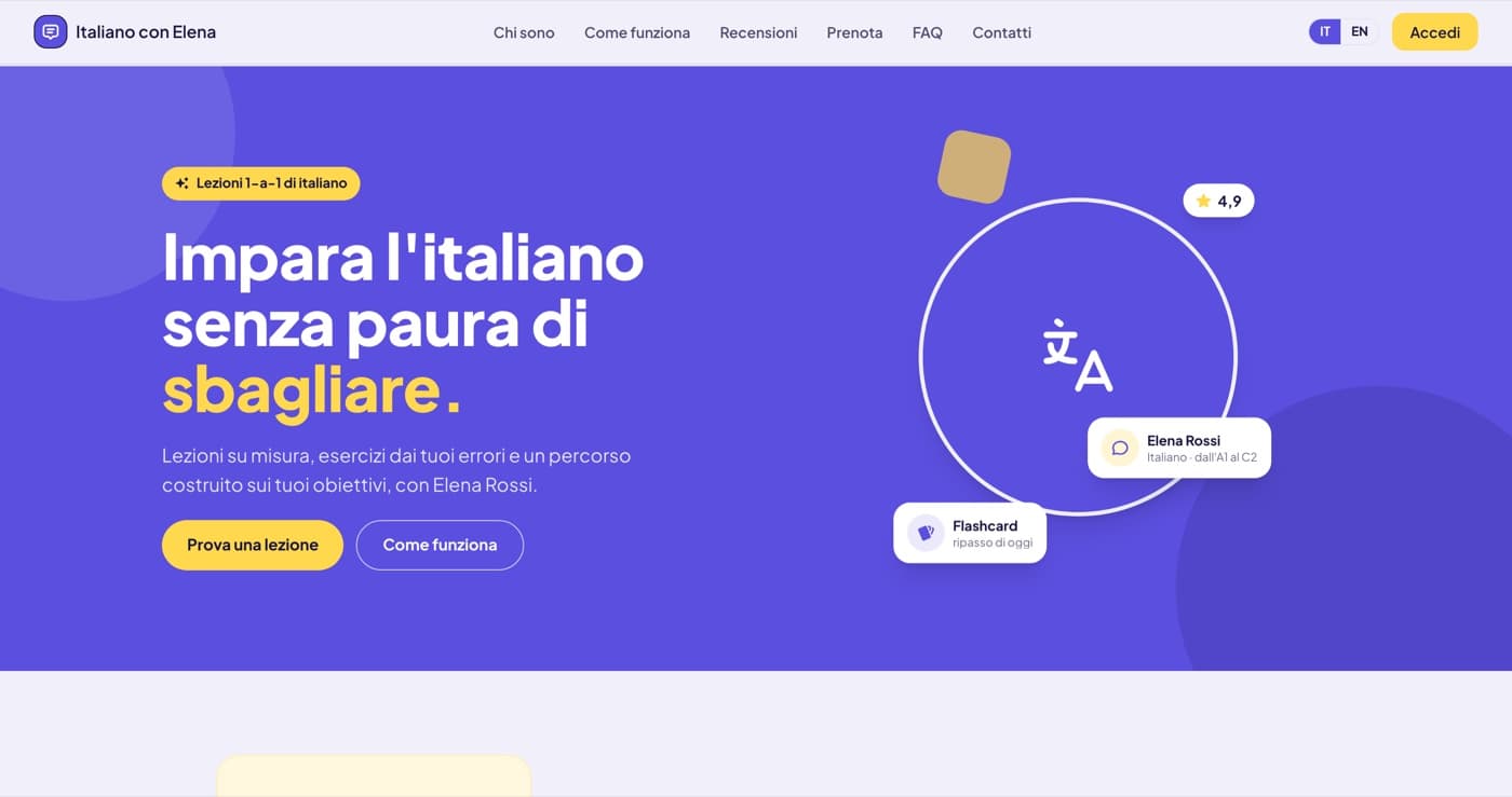 La vetrina di una professoressa di italiano, nel modello Yedu